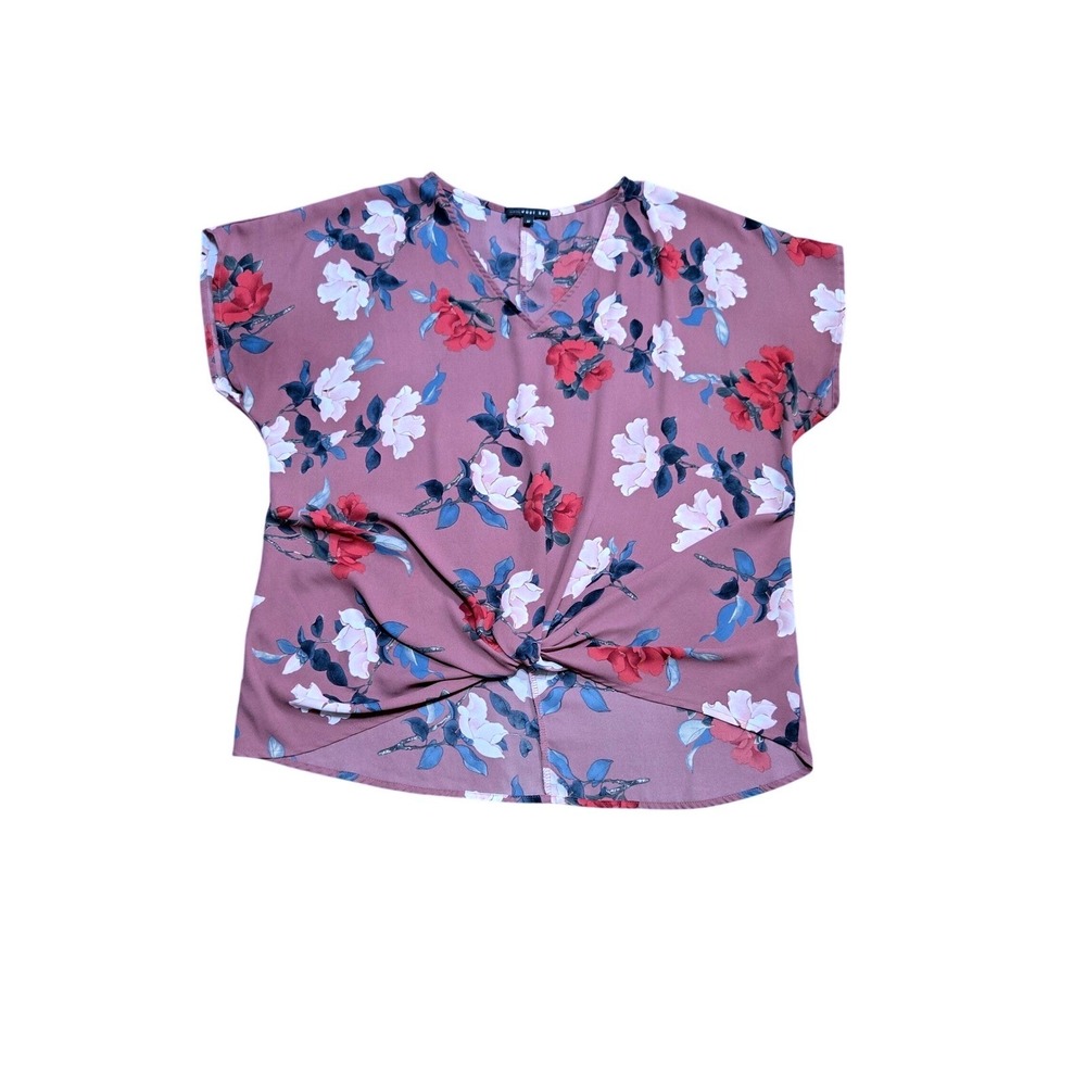 West Kei Mauve Pink Floral Twist Front V-Neck Short Sleeve Blouse Medium